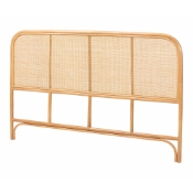 bali & pari Agota Natural Rattan Standalone Headboard - Handwoven Wicker Panel with Rounded Corners and Rattan Frame, Coastal Boho Style Bedroom Decor, Queen